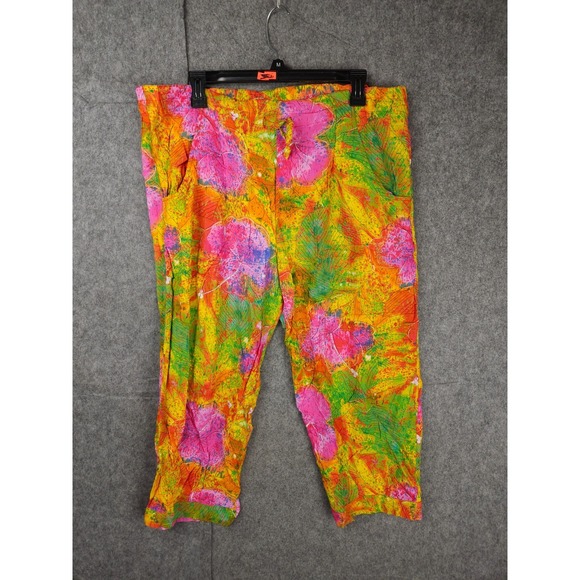 Jams World Pants Womens Small Hawaiian Floral Relaxed Abstract Crop Drawstring - Picture 1 of 9
